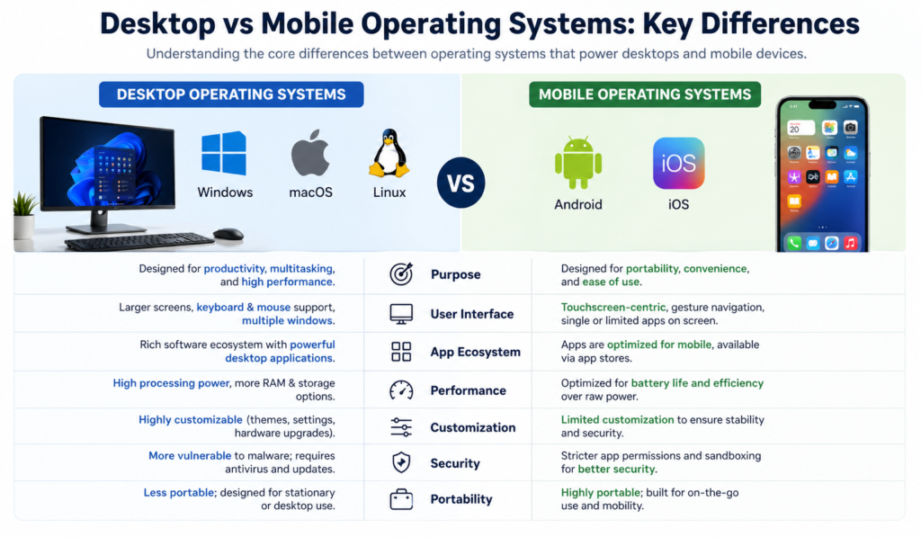Desktop vs Mobile Operating Systems: Key Differences